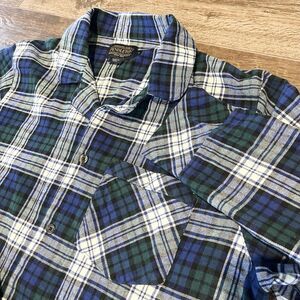 Pendleton Pajama Top Men M Extra Large Blue Green Plaid Cotton Button Up PJs